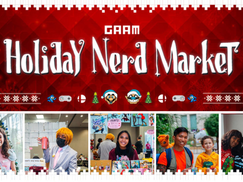 GAAM Holiday Nerd Market logo with a collage of happy attendees from the event