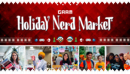 GAAM Holiday Nerd Market logo with a collage of happy attendees from the event